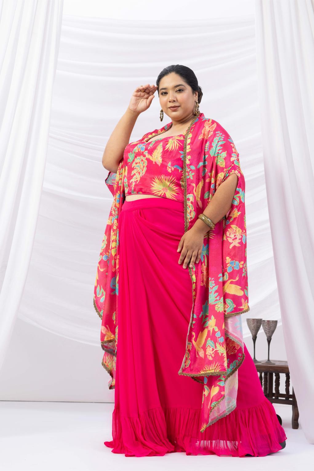 Pink Georgette Cape Set