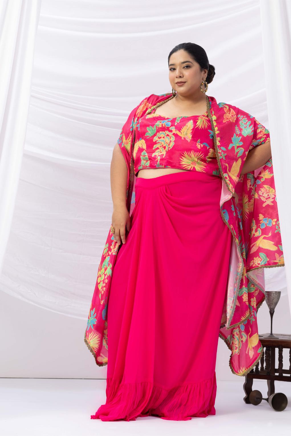Pink Georgette Cape Set
