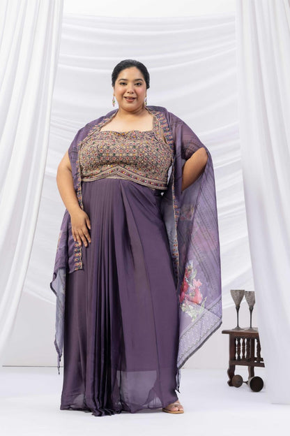 Purple Skirt Set With Cape