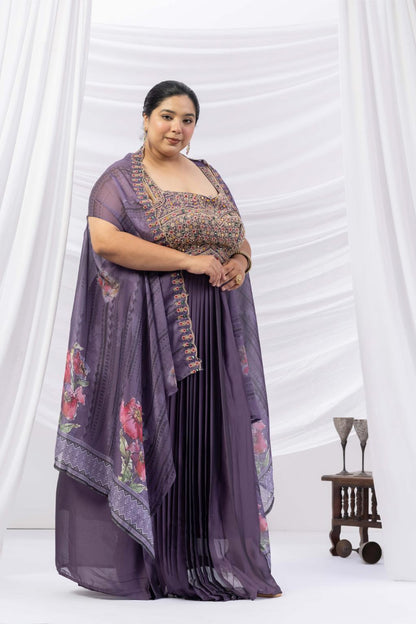 Purple Skirt Set With Cape