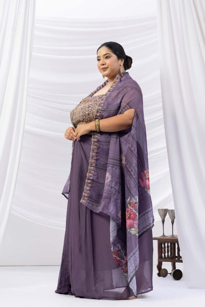 Purple Skirt Set With Cape