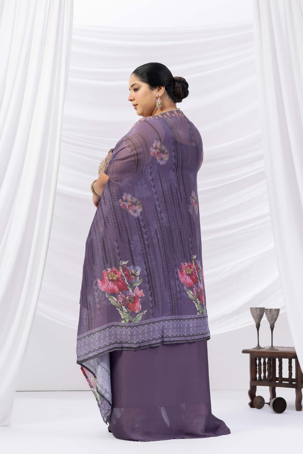 Purple Skirt Set With Cape