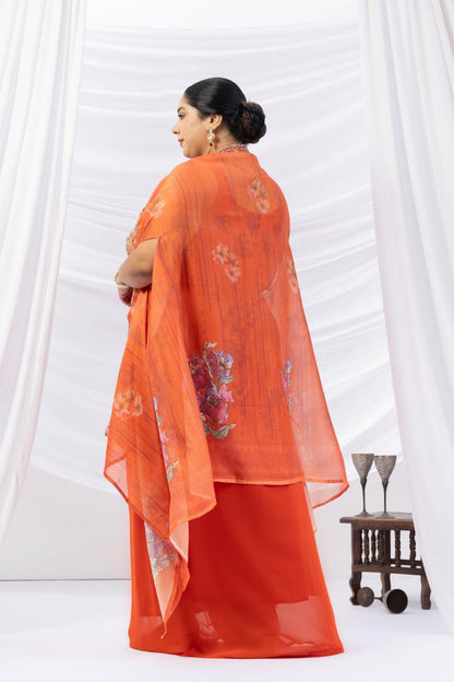 Orange Skirt Set with Cape