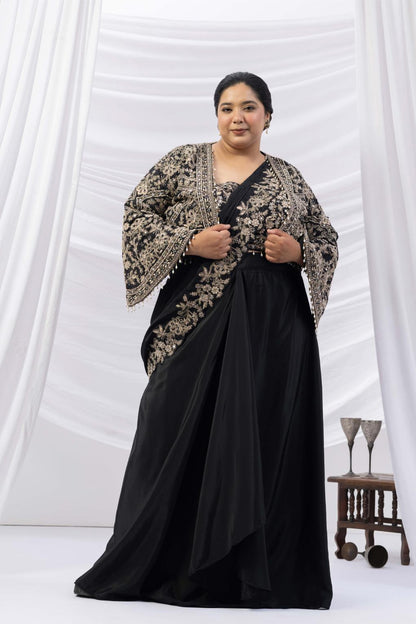 Black Royale Jacket Saree Set