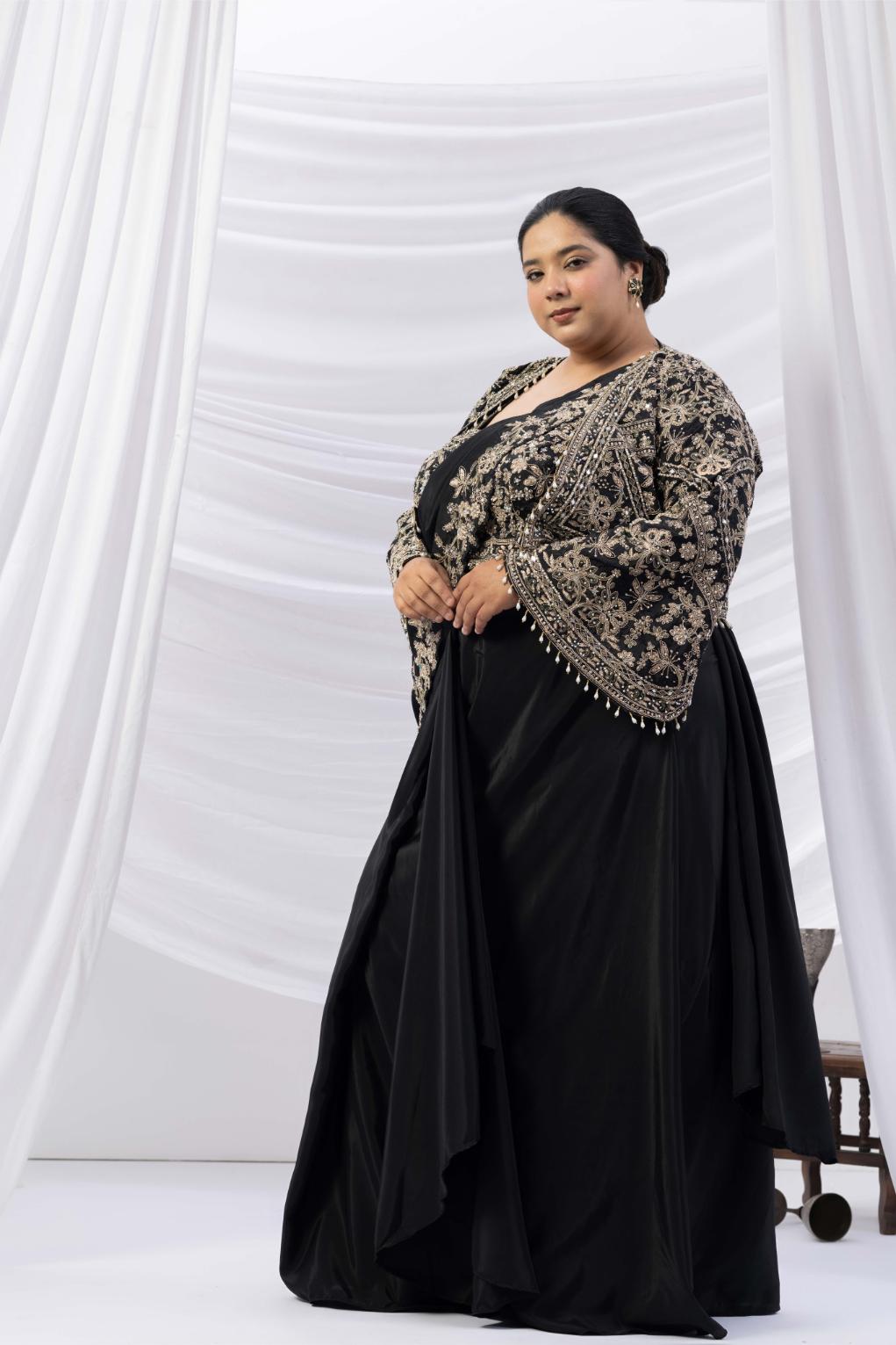 Black Royale Jacket Saree Set
