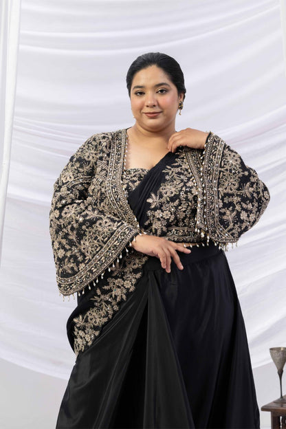 Black Royale Jacket Saree Set
