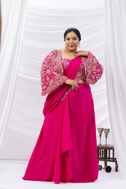 Fuchsia Royale Jacket Saree Set