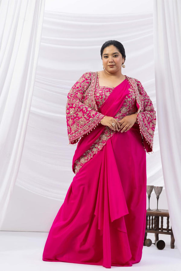 Fuchsia Royale Jacket Saree Set