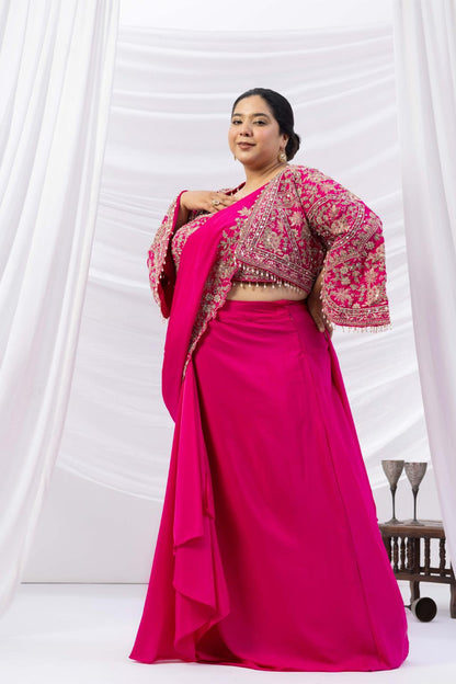 Fuchsia Royale Jacket Saree Set