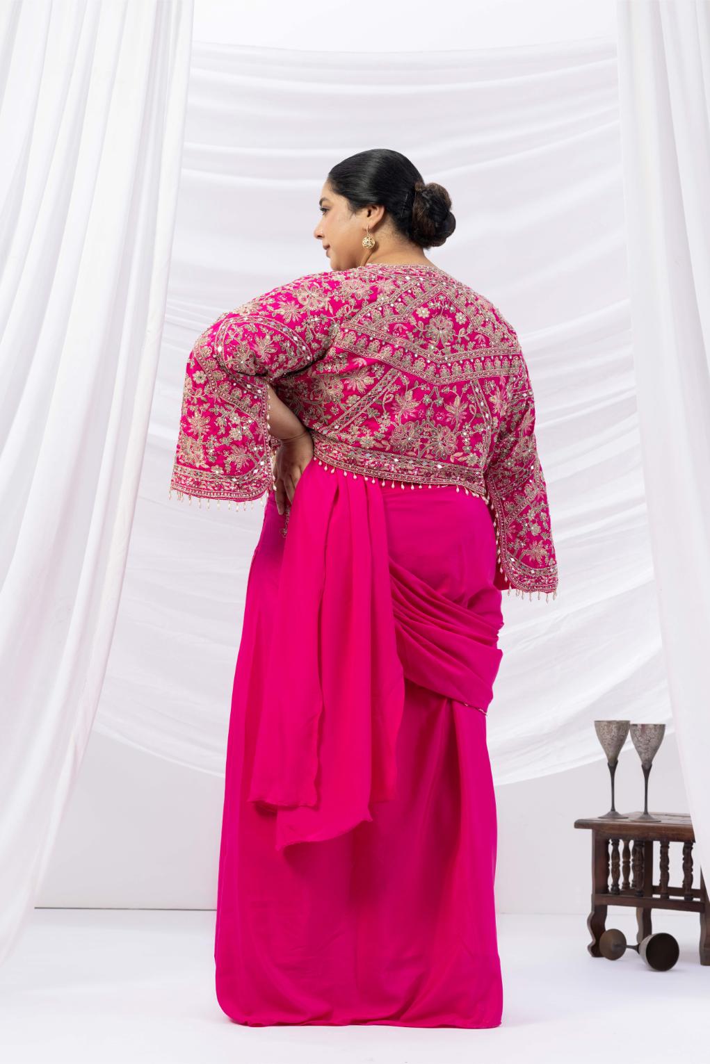 Fuchsia Royale Jacket Saree Set