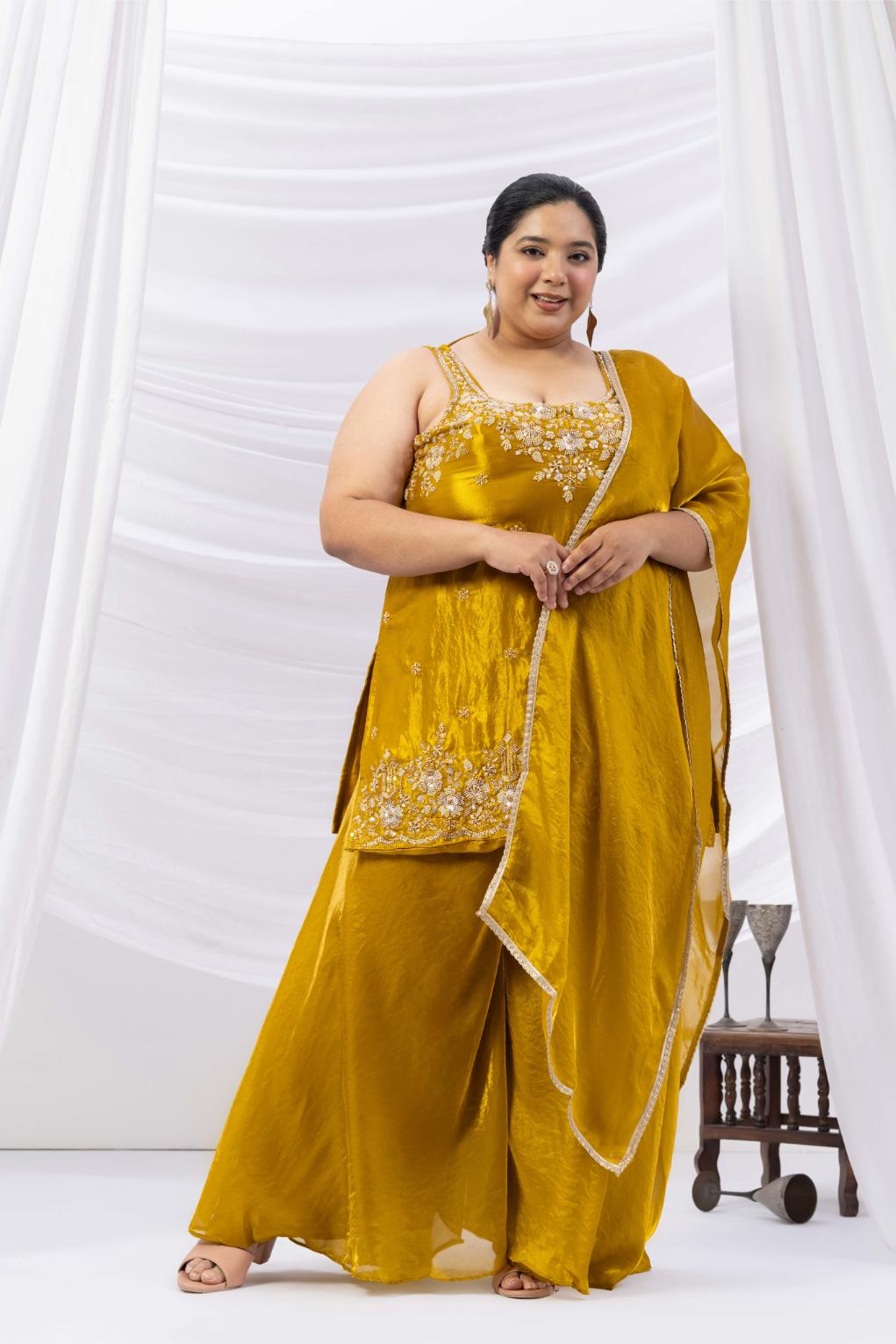 Yellow Embroidered Kurta Palazzo Set