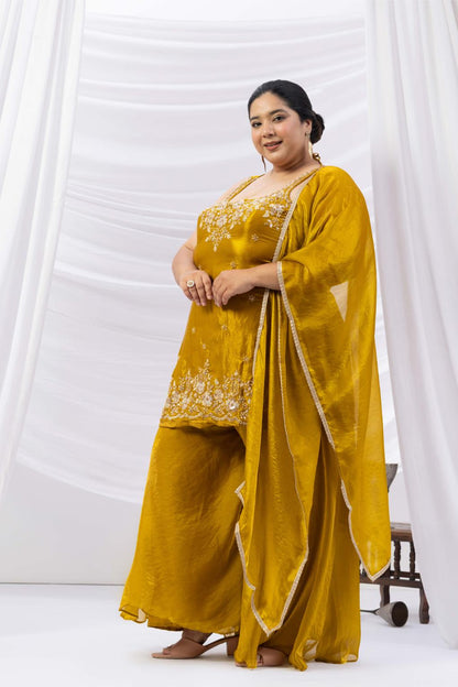 Yellow Embroidered Kurta Palazzo Set