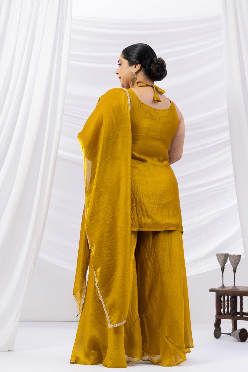 Yellow Embroidered Kurta Palazzo Set