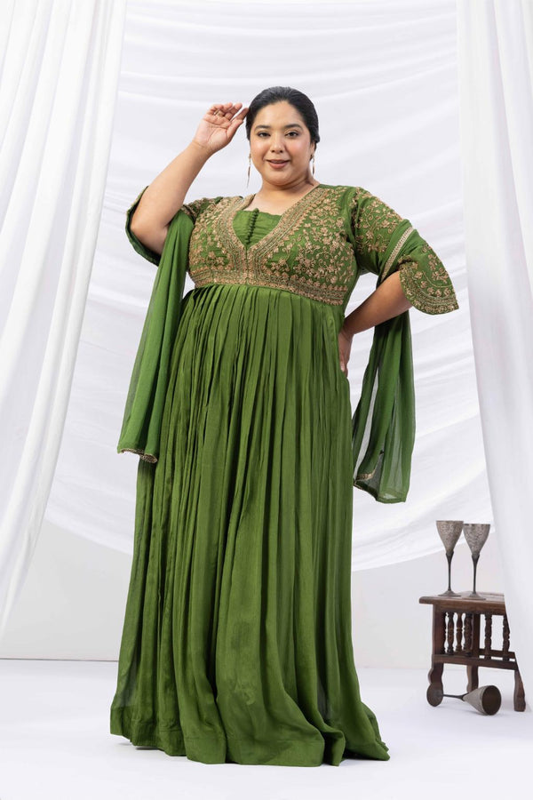 Green Embroidered Anarkali Gown