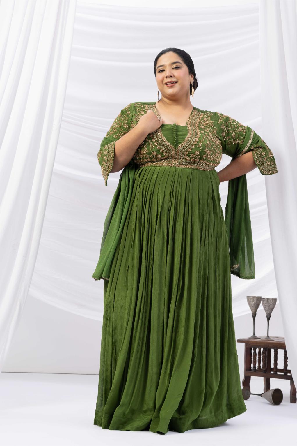 Green Embroidered Anarkali Gown