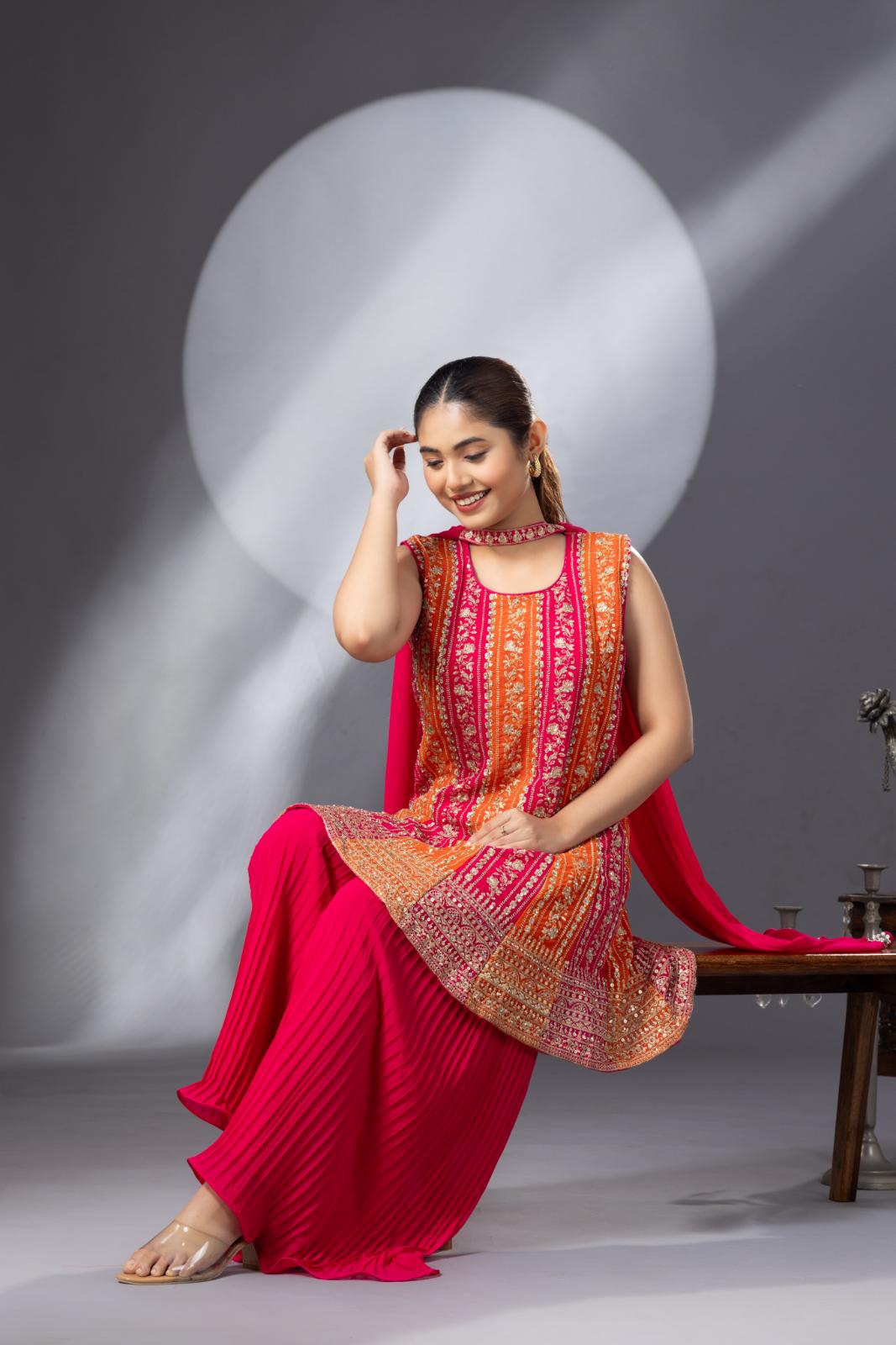 orange pink combination dress Punjabi Orange And Pink Combination Suit Bright Pink Orange Salwar Suit