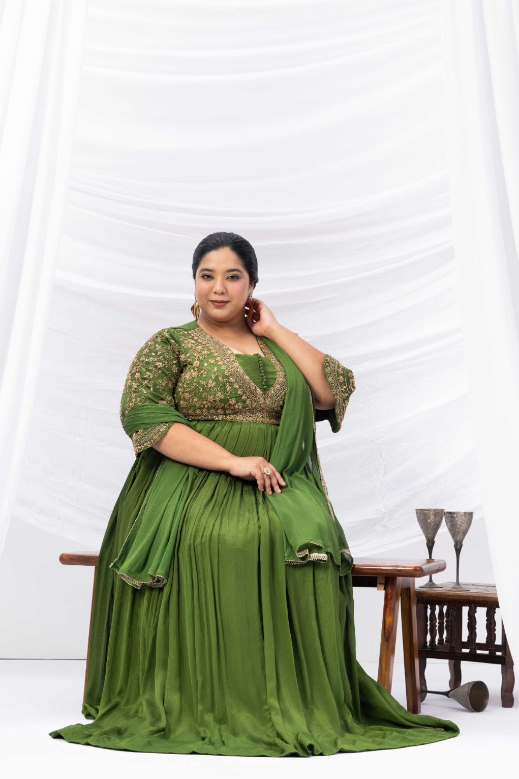 Green Embroidered Anarkali Gown