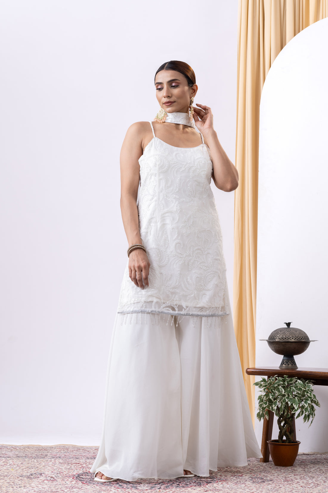 White Embellished Sharara Set