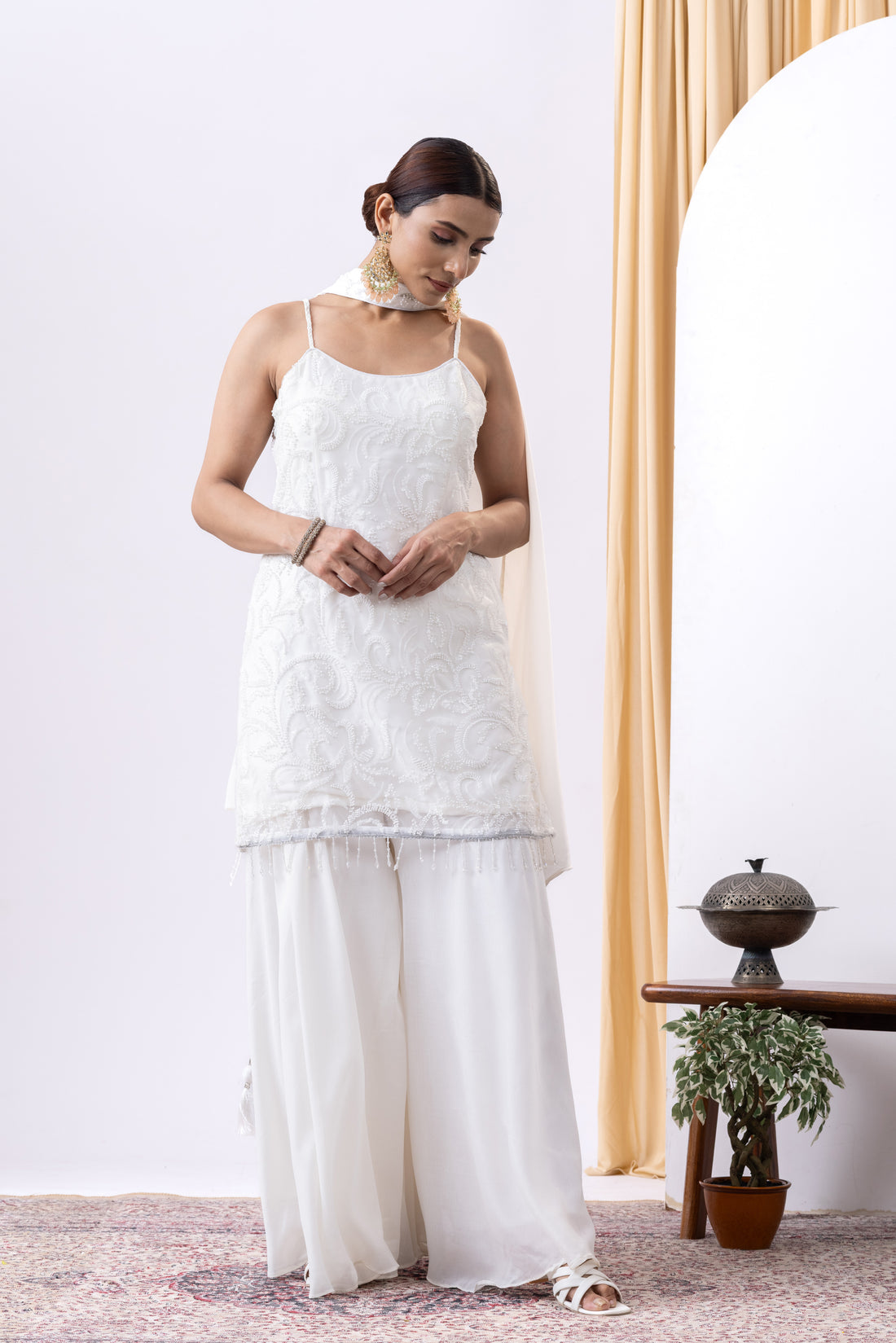 White Embellished Sharara Set