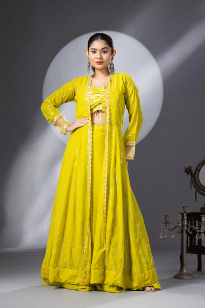 Yellow Lehenga Set with Long Cape