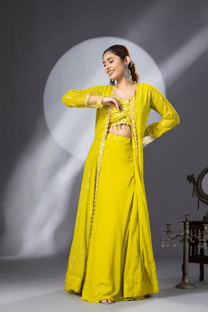 Yellow Lehenga Set with Long Cape