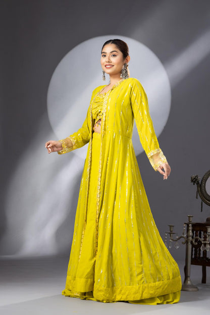 Yellow Lehenga Set with Long Cape