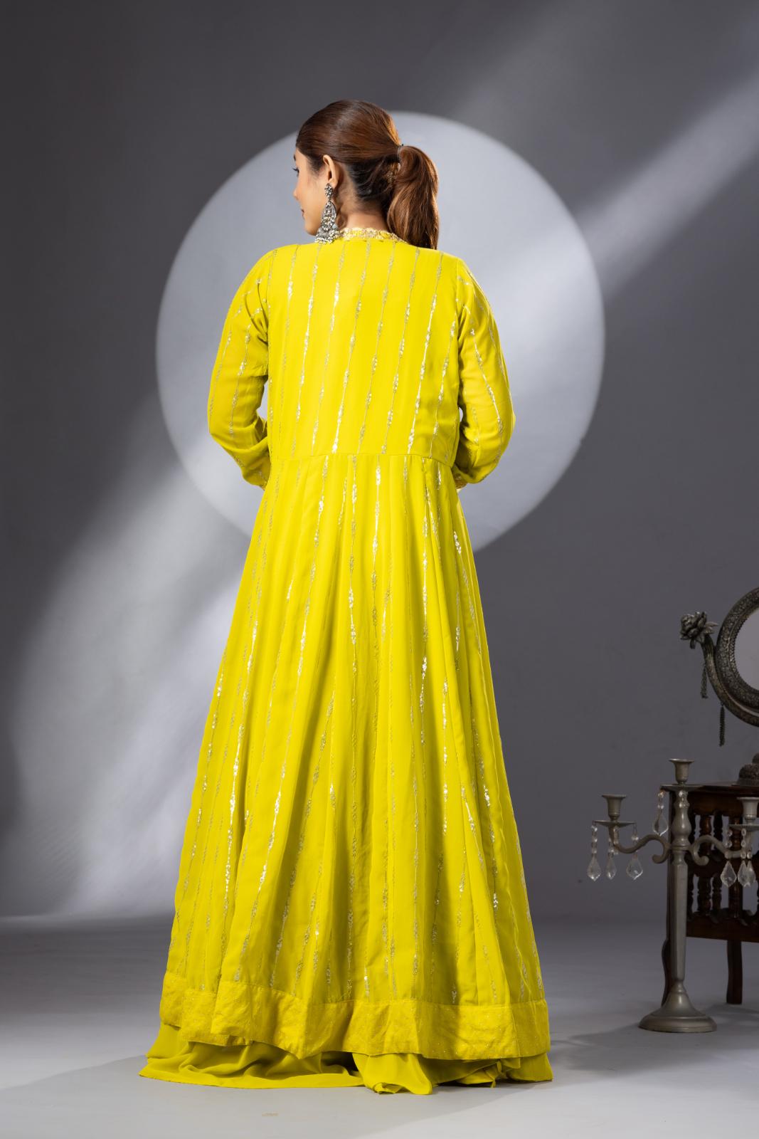 Yellow Lehenga Set with Long Cape