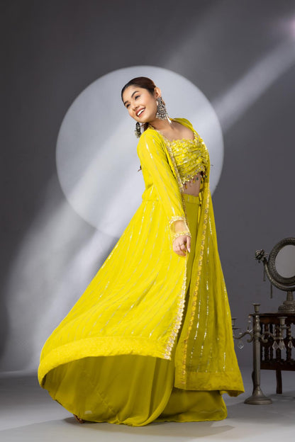 Yellow Lehenga Set with Long Cape