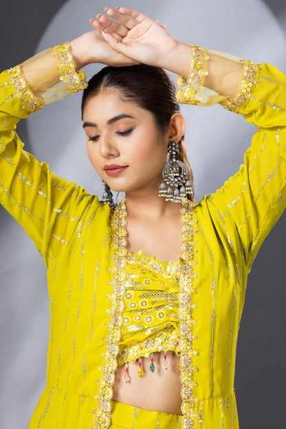 Yellow Lehenga Set with Long Cape