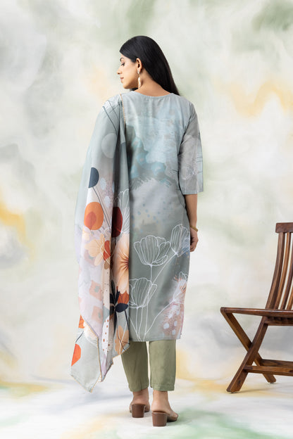 Floral Print Straight Kurta with Pants &amp; Dupatta