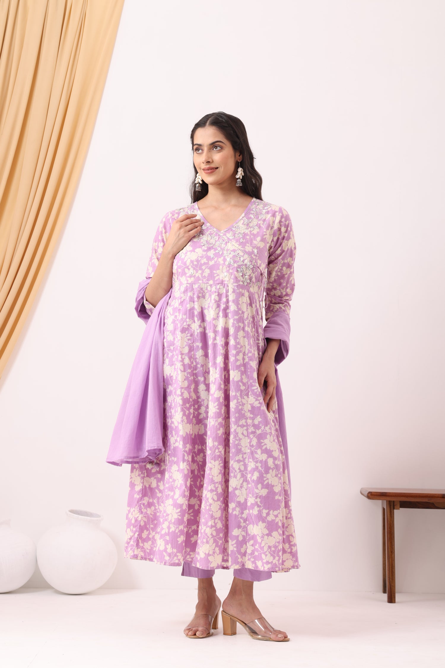 Angrakha style Lilac Gota Patti Anarkali Suit Set