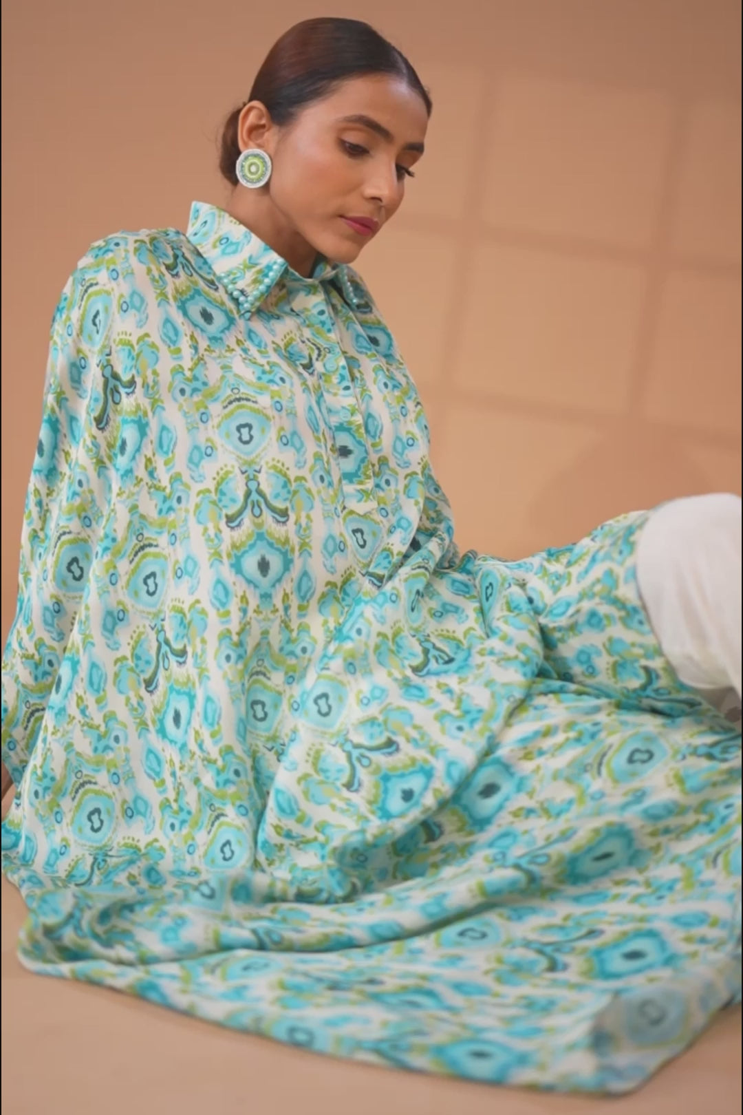 Printed Sea Green Kaftan Set