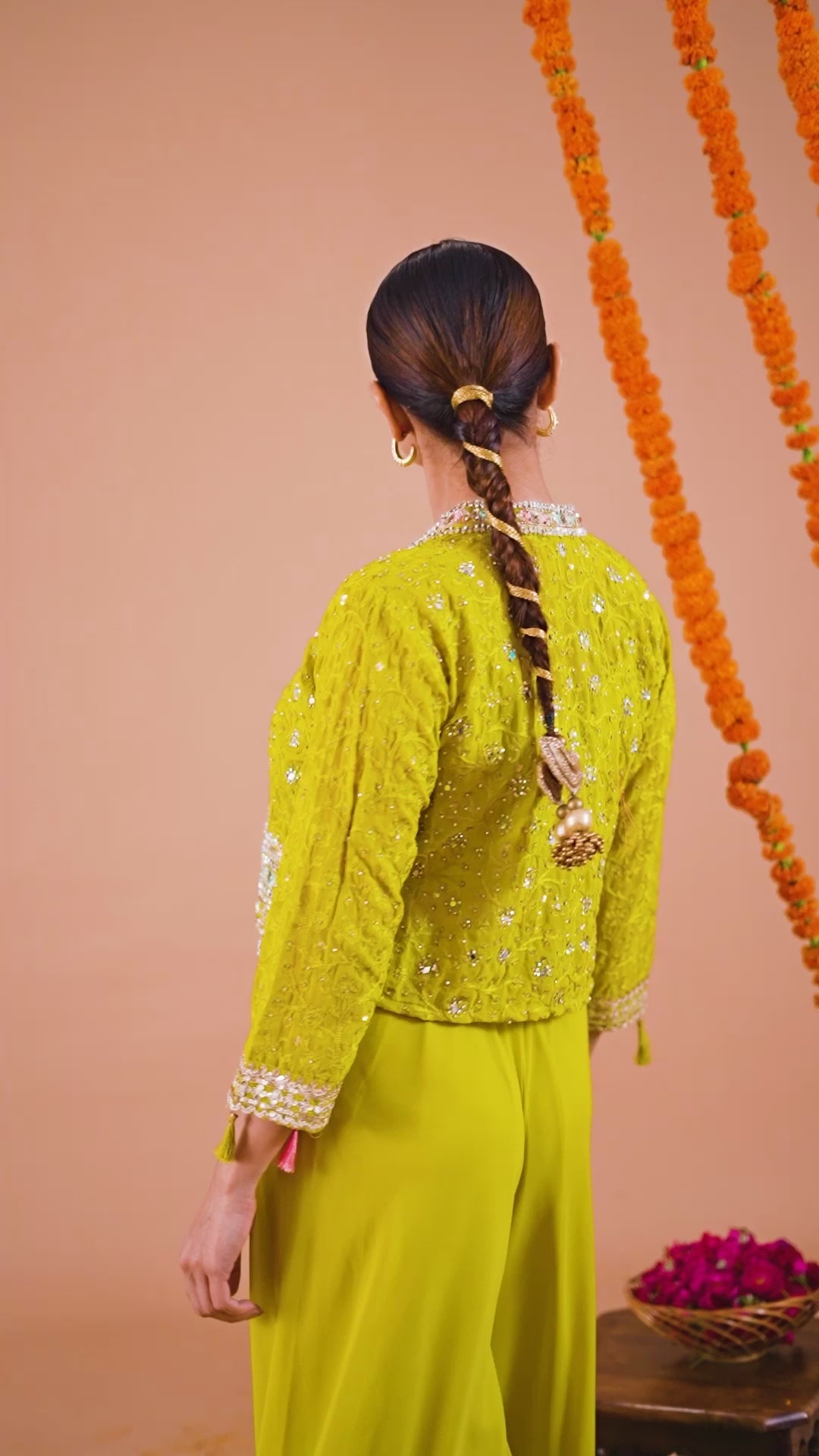 Lime Green georgette Sharara Set with Shrug