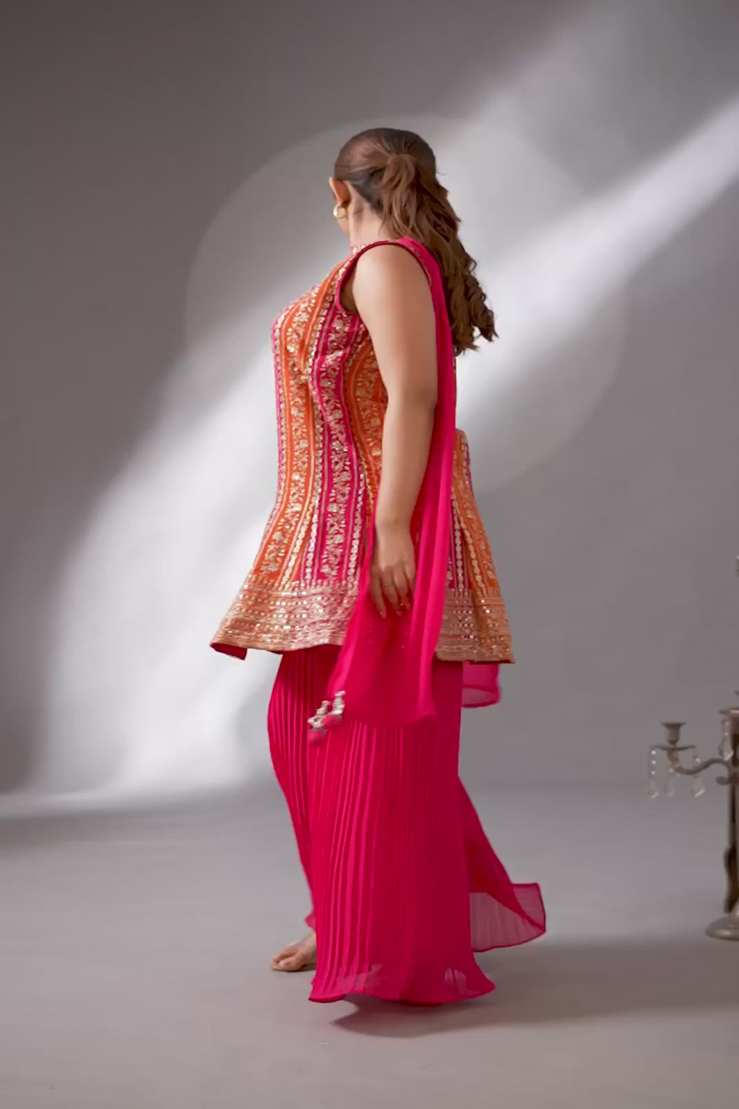 Orange Pink Peplum Sharara Set