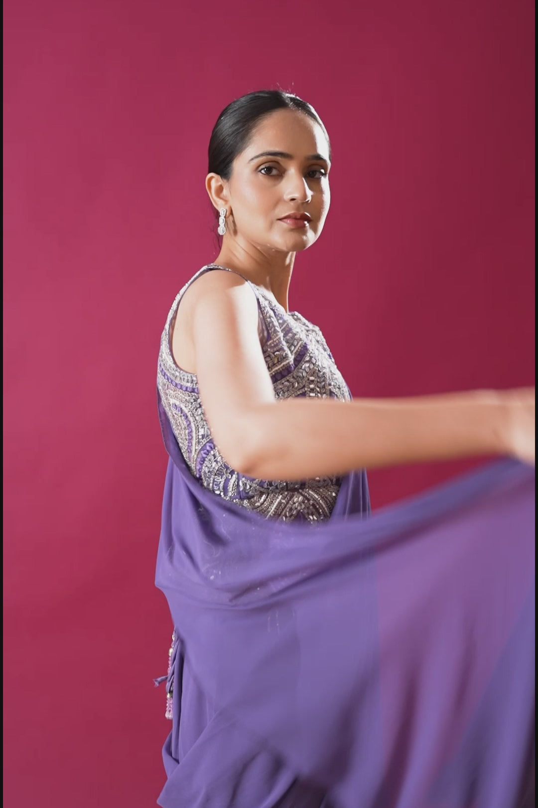 Party Wear Pleated Lilac Saree