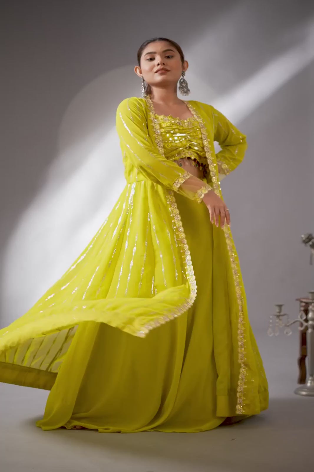 Yellow Lehenga Set with Long Cape