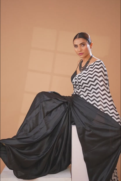 Chevron triangle satin saree with blouse