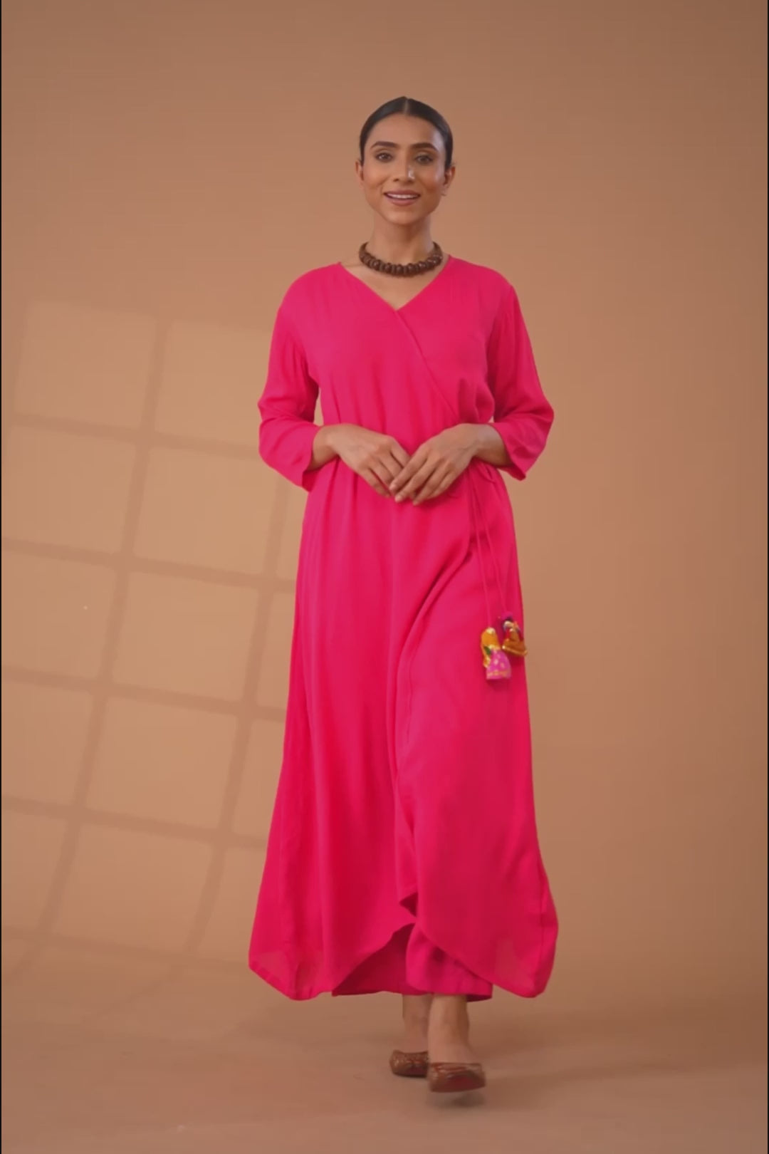 Bright Pink Cotton Angrakha Kurta Set