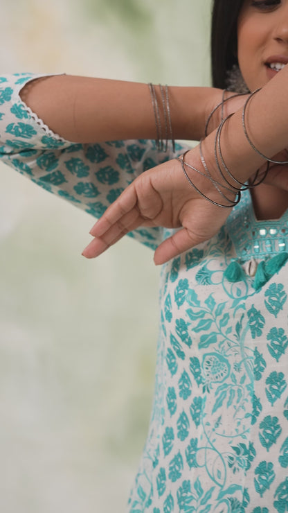 Turquoise Cotton Anarkali Suit with Dupatta