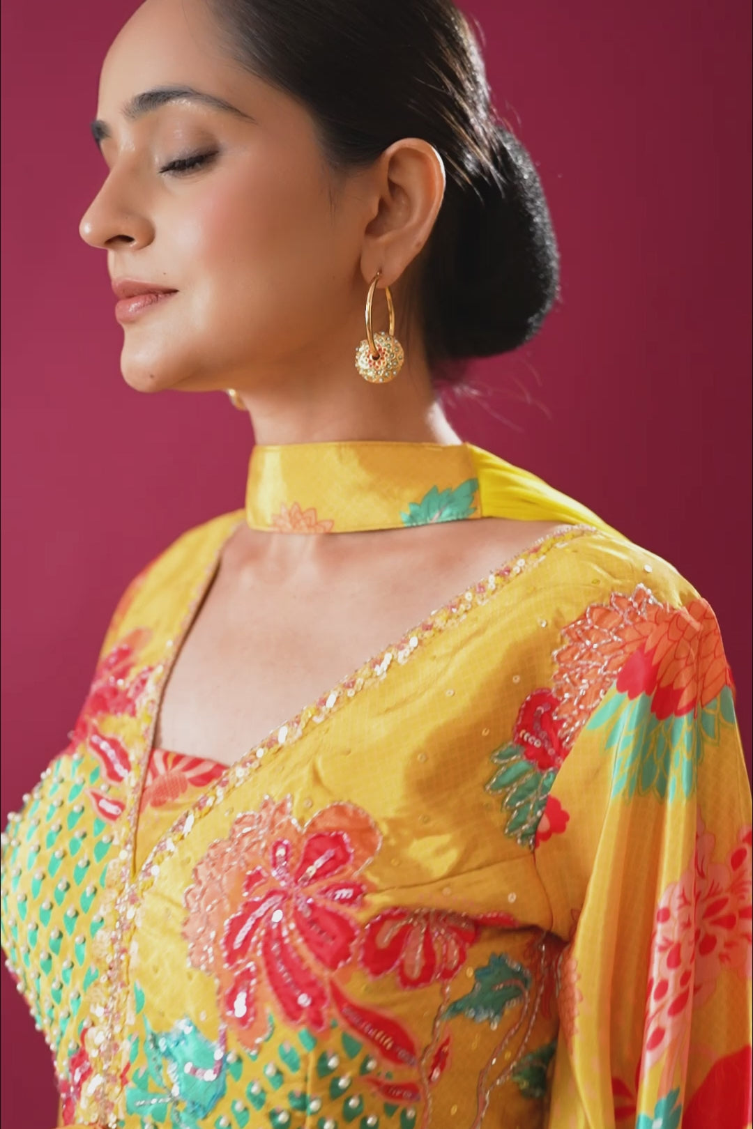 Yellow Pallazzo Set with Kaftan Style Sleeves